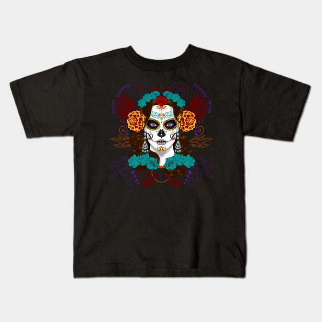 Day of Dead Catrina Face Kids T-Shirt by RongWay